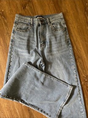 Vibrant Light Blue Denim Jeans with silver studs